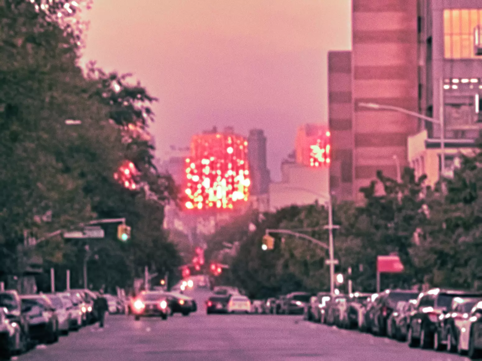 A cityscape at dawn